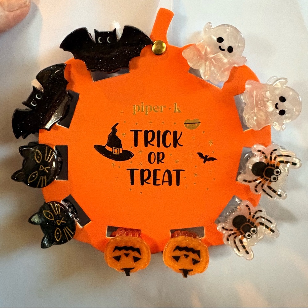 piper•k Halloween Trick or Treat Hair Clips Set - Orange, Black, White